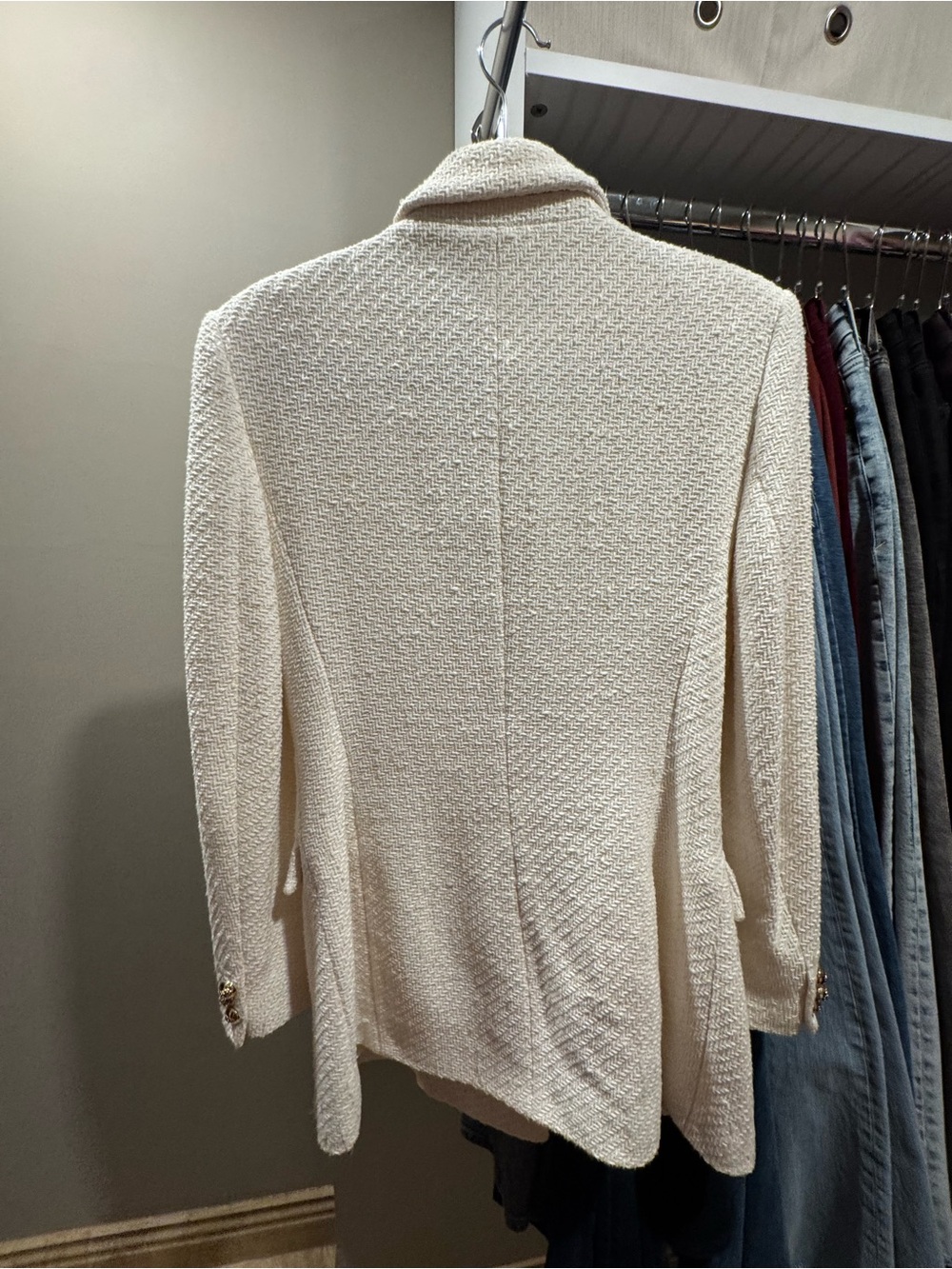 Zara Cream Double-Breasted Textured Blazer with Gold Buttons - Picture 5 of 6
